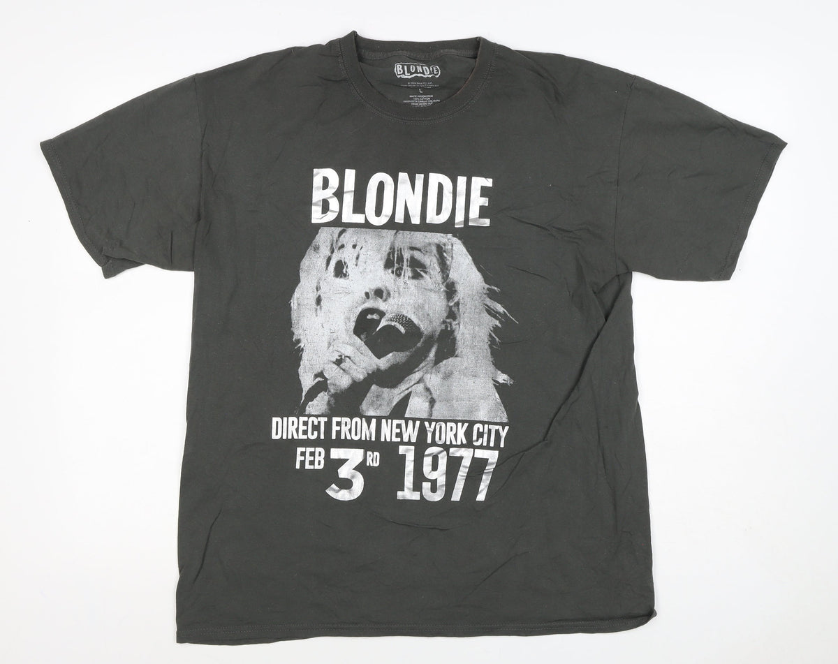 Blondie Unisex Adults Black L Band Graphic Crew Neck T-Shirt