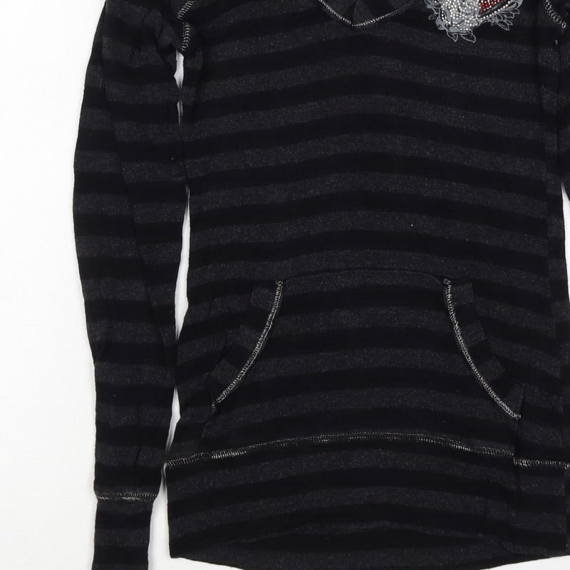Jane Norman Women Black Stripe Rhinestone Butterfly Hoodie UK 10 Pullover