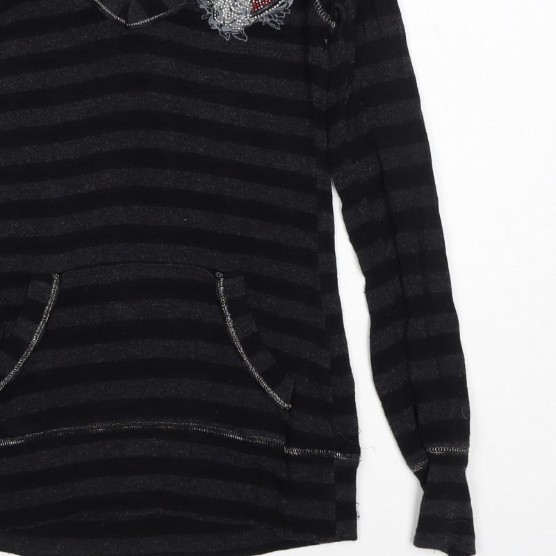 Jane Norman Women Black Stripe Rhinestone Butterfly Hoodie UK 10 Pullover