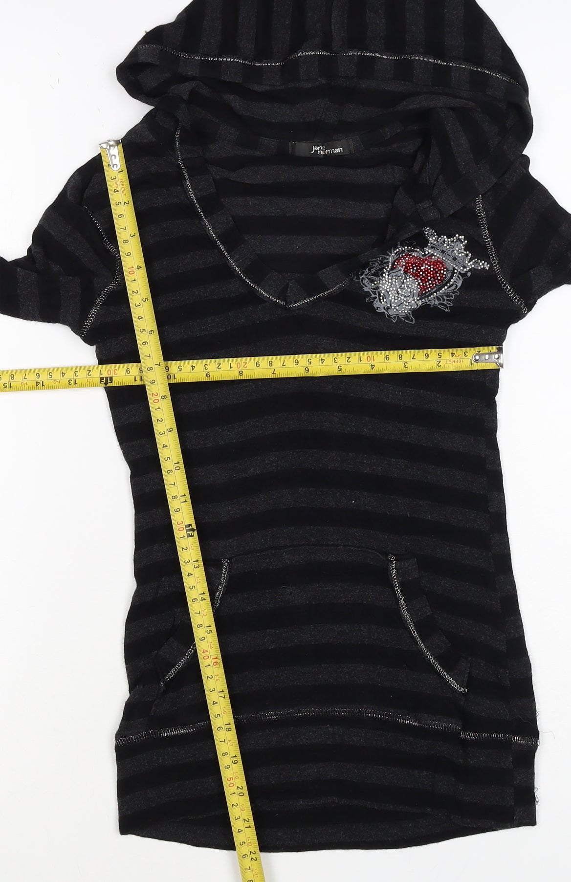 Jane Norman Women Black Stripe Rhinestone Butterfly Hoodie UK 10 Pullover