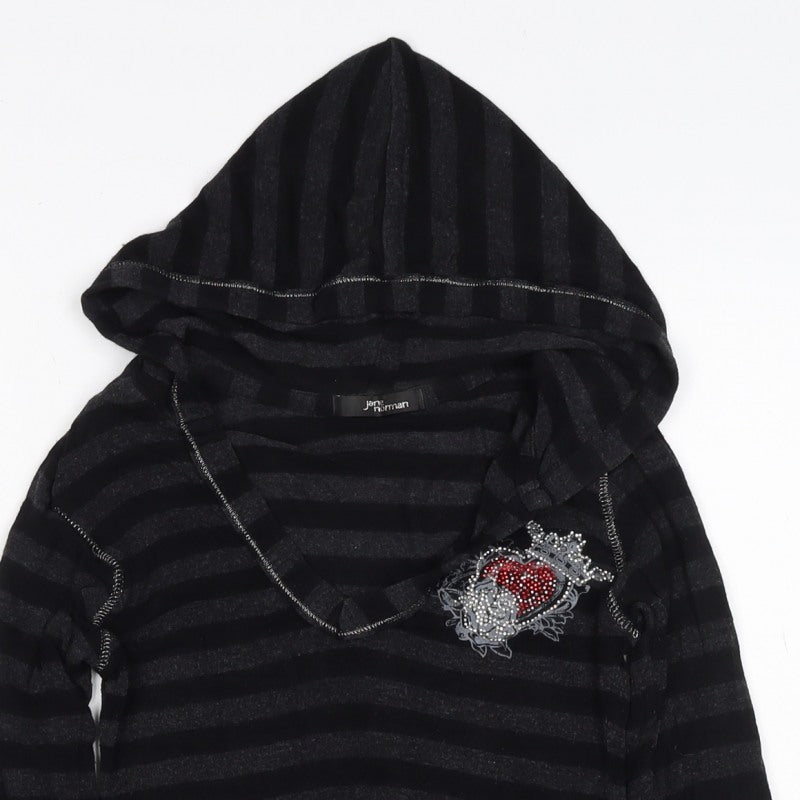 Jane Norman Women Black Stripe Rhinestone Butterfly Hoodie UK 10 Pullover