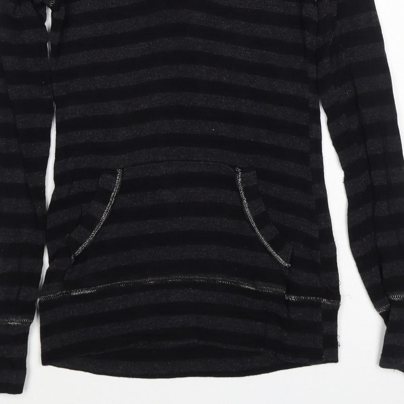 Jane Norman Women Black Stripe Rhinestone Butterfly Hoodie UK 10 Pullover