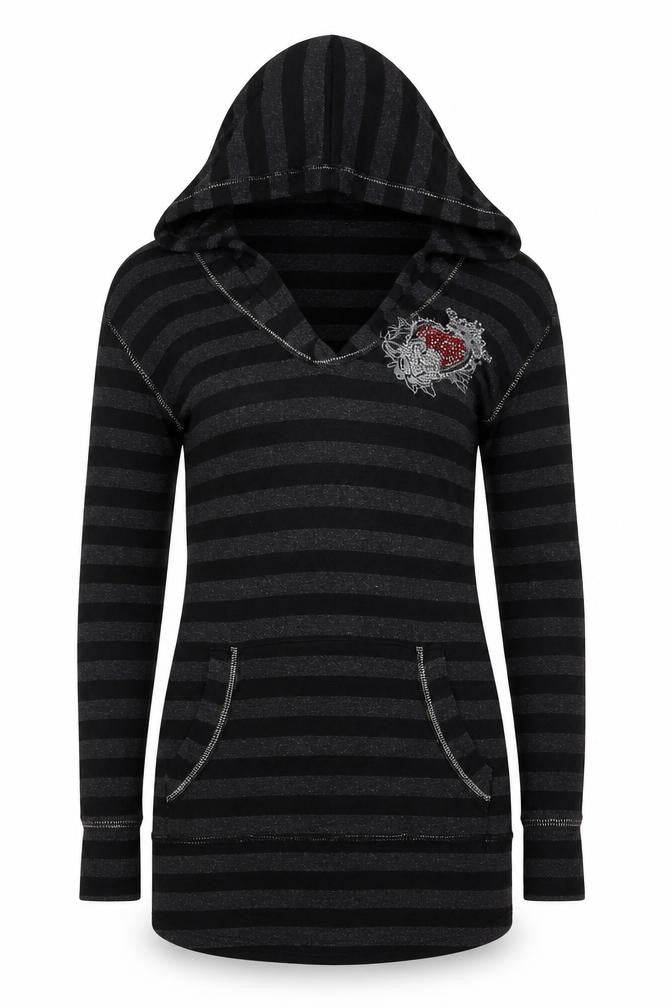 Jane Norman Women Black Stripe Rhinestone Butterfly Hoodie UK 10 Pullover