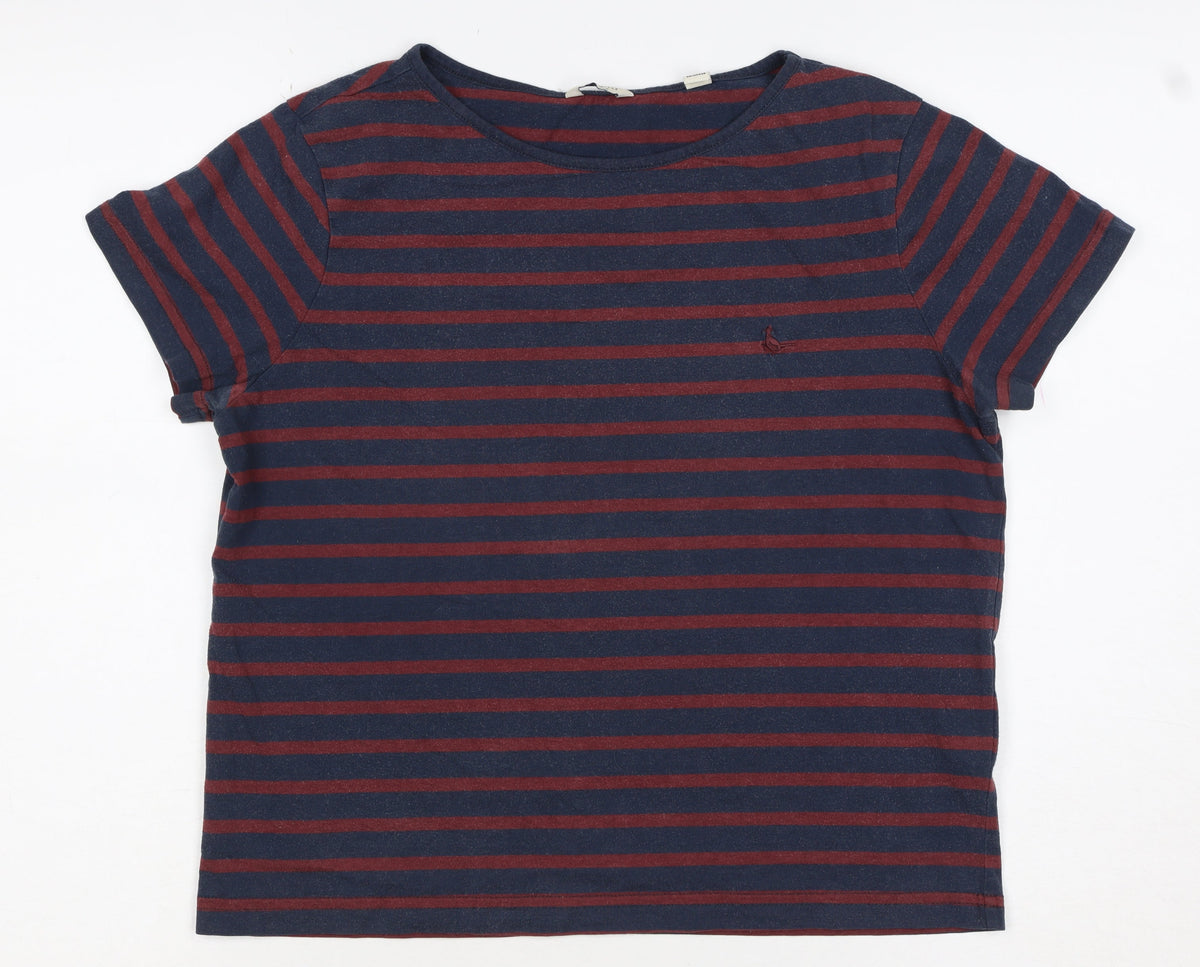 Jack Wills Women Blue Red Stripe UK 12 Basic Jersey T-Shirt Logo