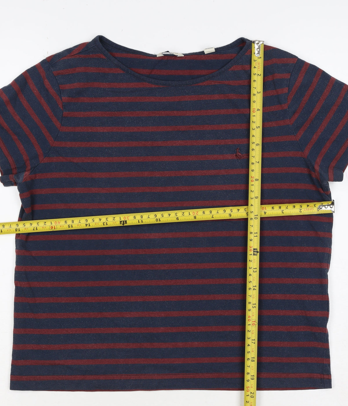 Jack Wills Women Blue Red Stripe UK 12 Basic Jersey T-Shirt Logo
