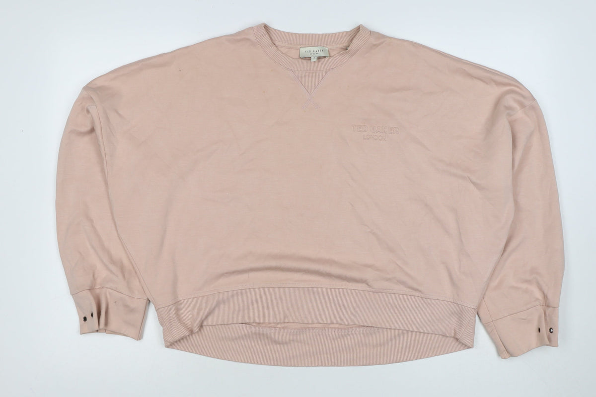 Ted Baker Women's Pink UK 12 Logo Crew Neck Pullover Sweatshirt