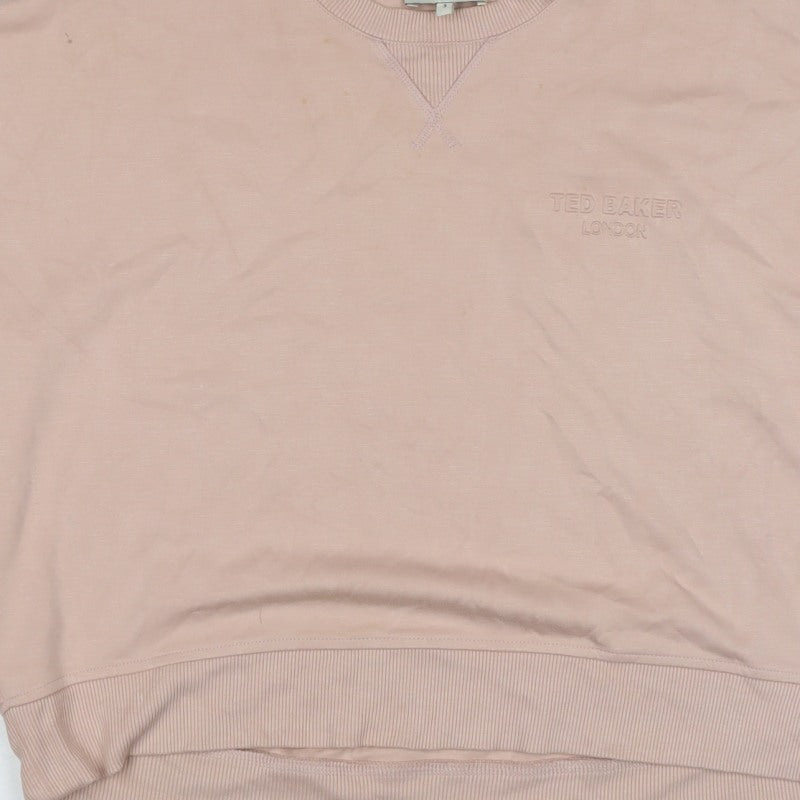 Ted Baker Women's Pink UK 12 Logo Crew Neck Pullover Sweatshirt
