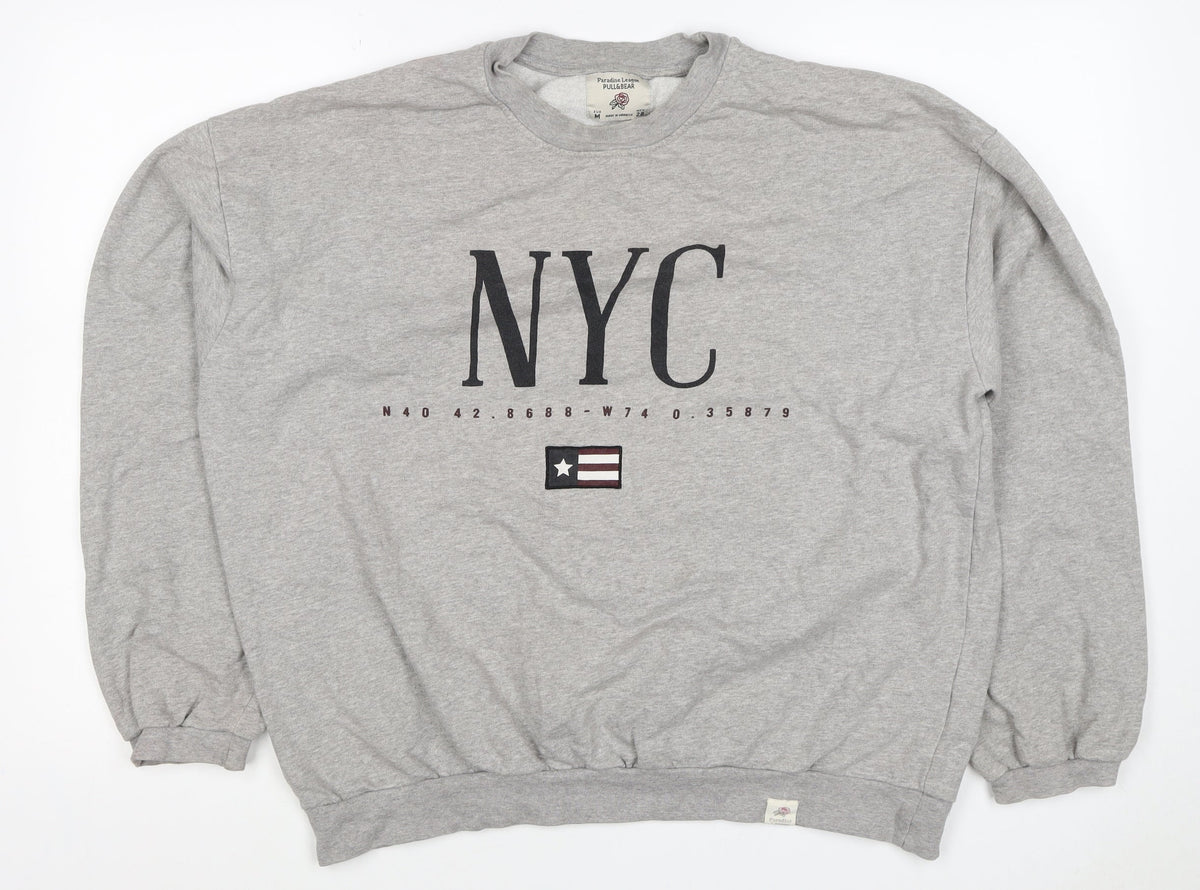 Pull&Bear Women’s Grey M NYC Graphic Fleece Crew Neck Sweatshirt