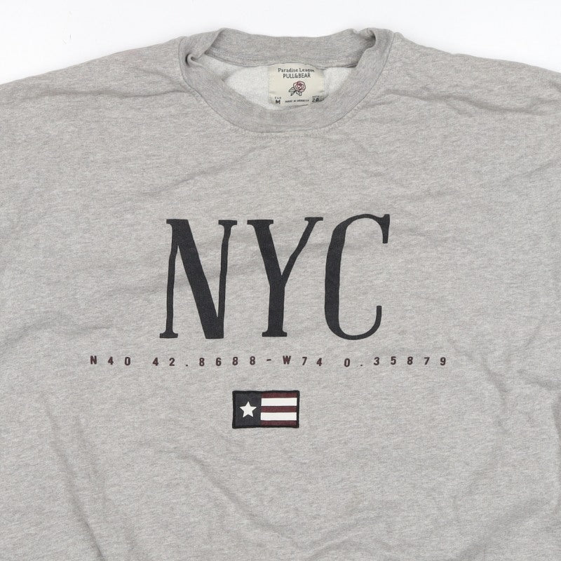 Pull&Bear Women’s Grey M NYC Graphic Fleece Crew Neck Sweatshirt