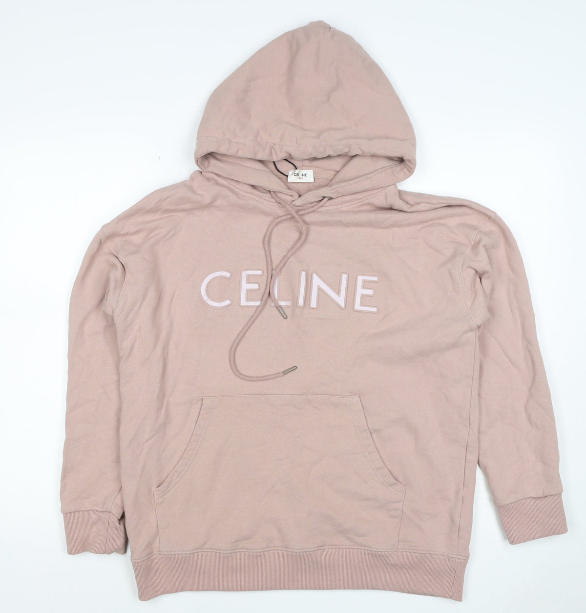 Celine Women’s Pink M Logo Pullover Hoodie Cotton Drawstring