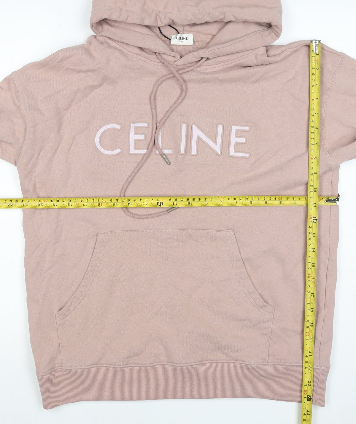 Celine Women’s Pink M Logo Pullover Hoodie Cotton Drawstring