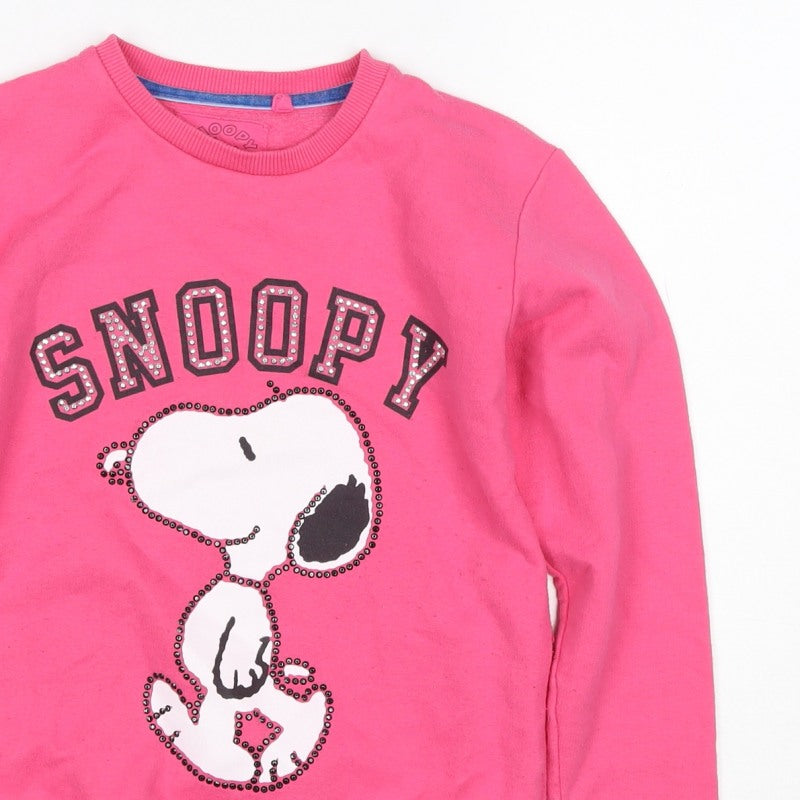 Snoopy Girls Pink 9-10 Years Pullover Sweatshirt Rhinestone Peanuts
