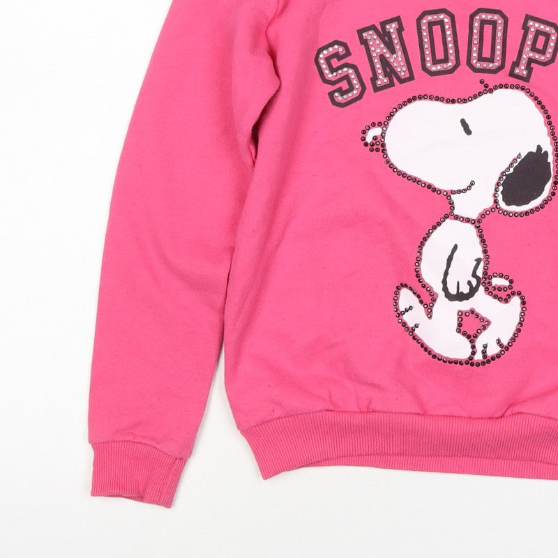 Snoopy Girls Pink 9-10 Years Pullover Sweatshirt Rhinestone Peanuts