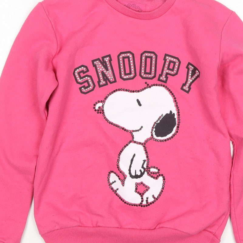 Snoopy Girls Pink 9-10 Years Pullover Sweatshirt Rhinestone Peanuts