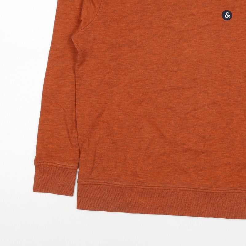 Jack & Jones Men's Orange S Crew Neck Logo Fleece Sweatshirt