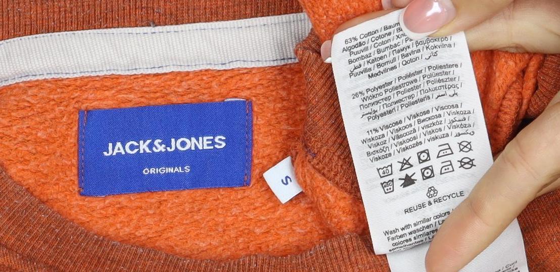 Jack & Jones Men's Orange S Crew Neck Logo Fleece Sweatshirt