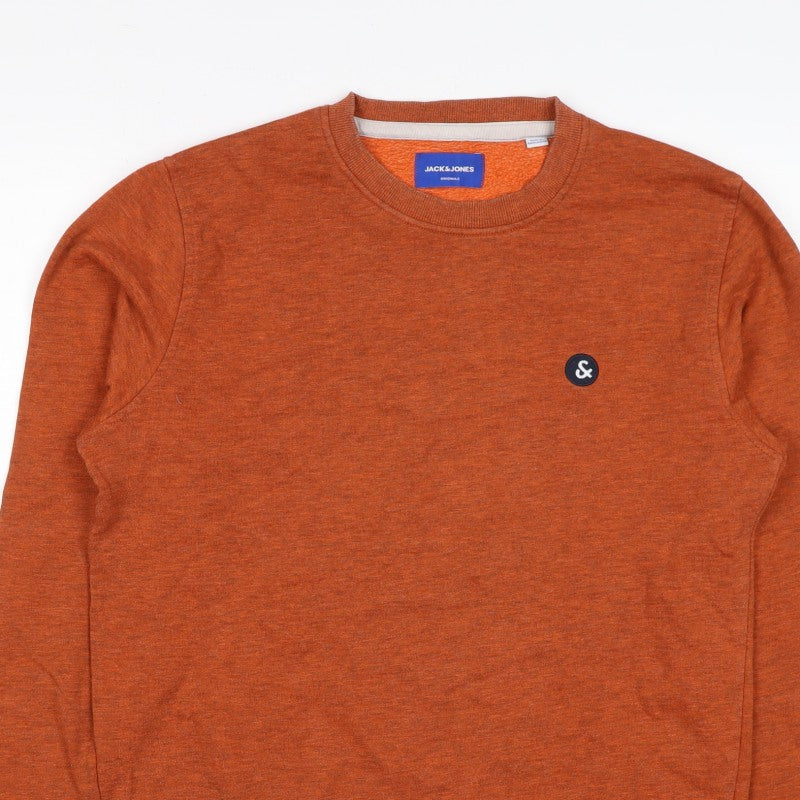 Jack & Jones Men's Orange S Crew Neck Logo Fleece Sweatshirt