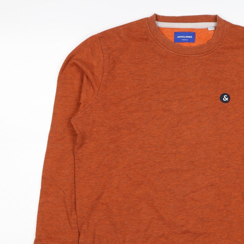 Jack & Jones Men's Orange S Crew Neck Logo Fleece Sweatshirt