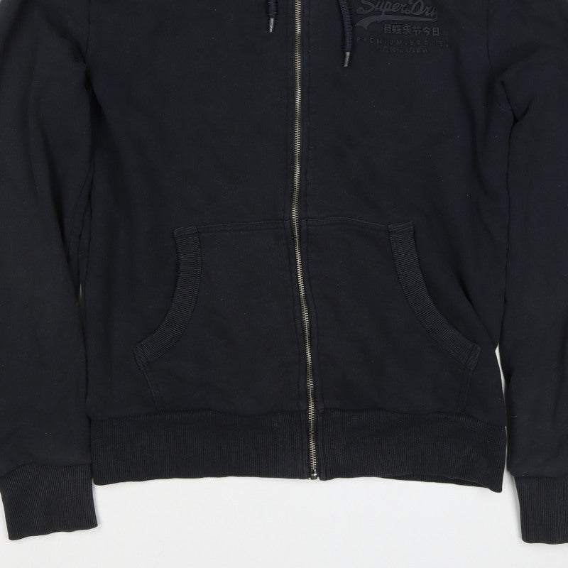Superdry Men Black M Full Zip Hoodie Logo Cotton Pockets