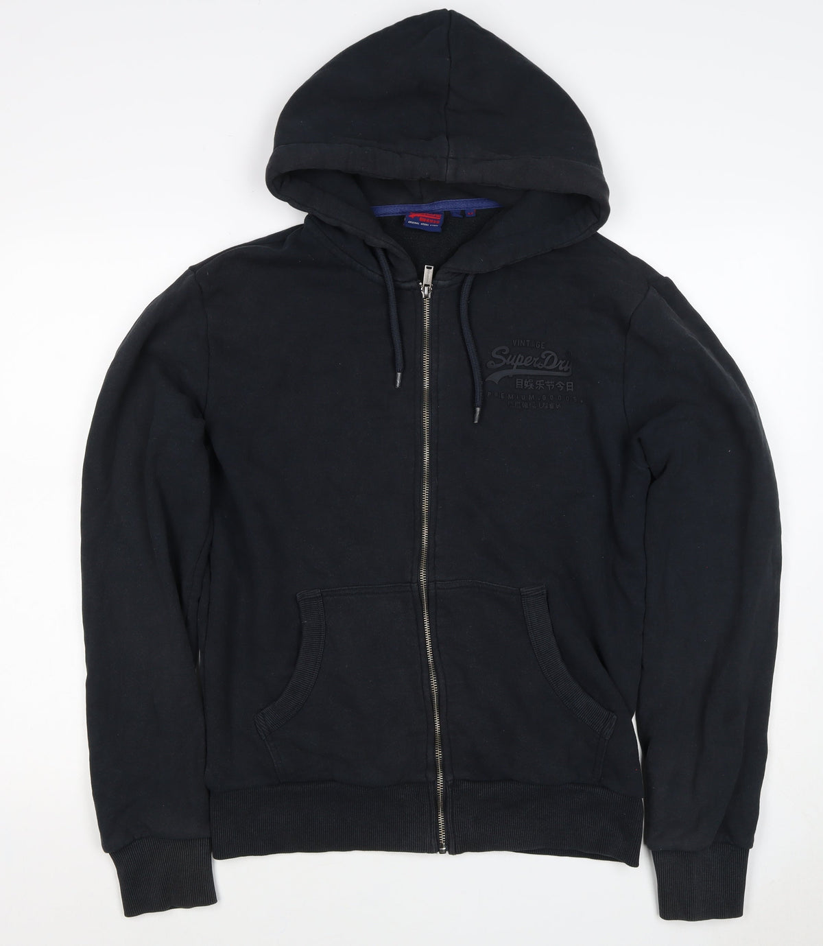 Superdry Men Black M Full Zip Hoodie Logo Cotton Pockets