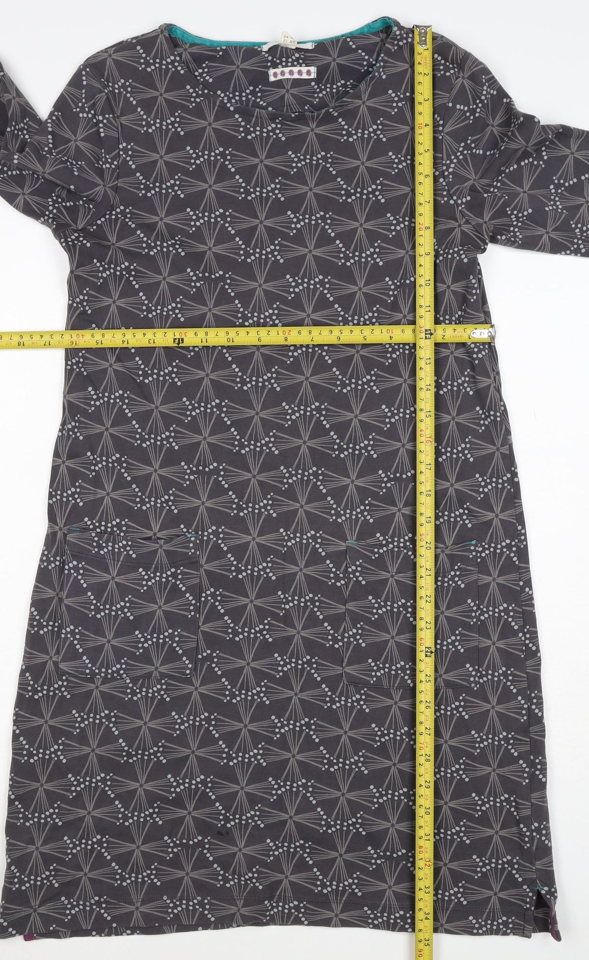 White Stuff Women Grey Geometric Print UK 12 Shift Dress Pockets