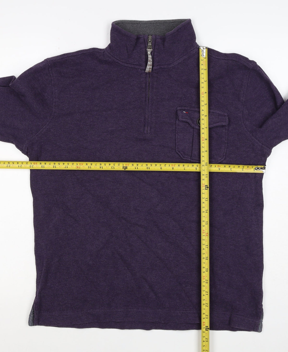 Tommy Hilfiger Men Purple S 1/4 Zip High Neck Cotton Blend Sweatshirt