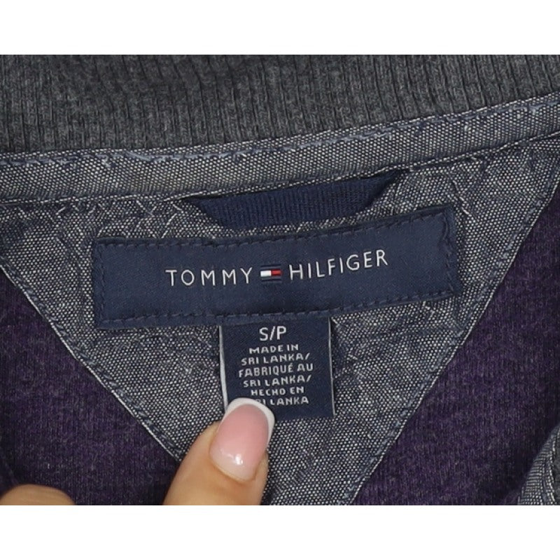Tommy Hilfiger Men Purple S 1/4 Zip High Neck Cotton Blend Sweatshirt