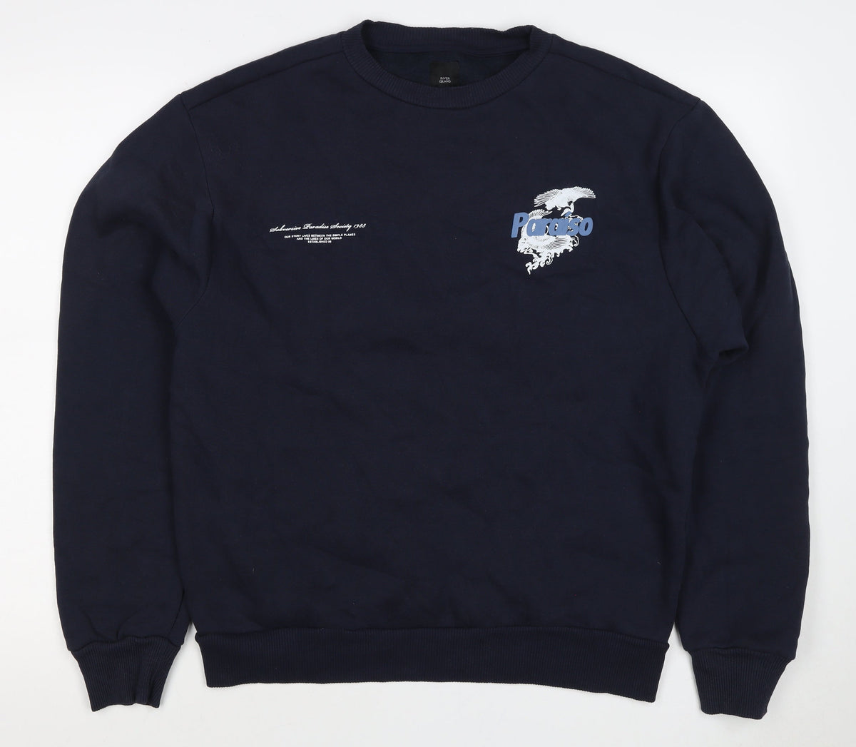 River Island Men’s Navy M Pullover Sweatshirt Graphic Bird Print