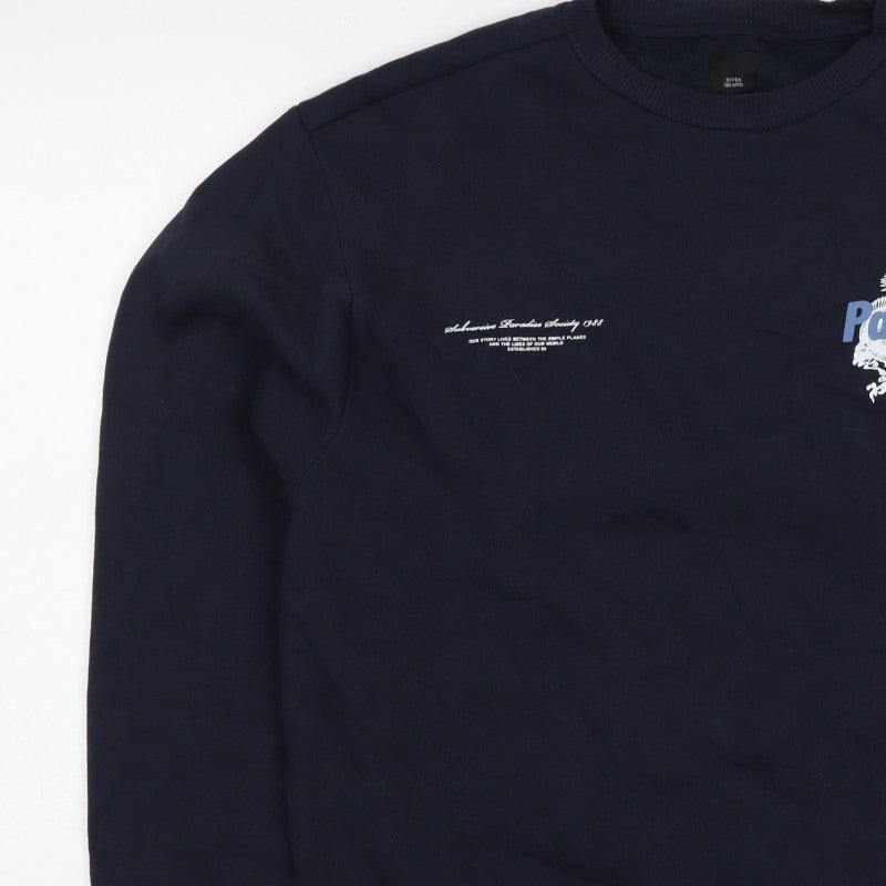 River Island Men’s Navy M Pullover Sweatshirt Graphic Bird Print