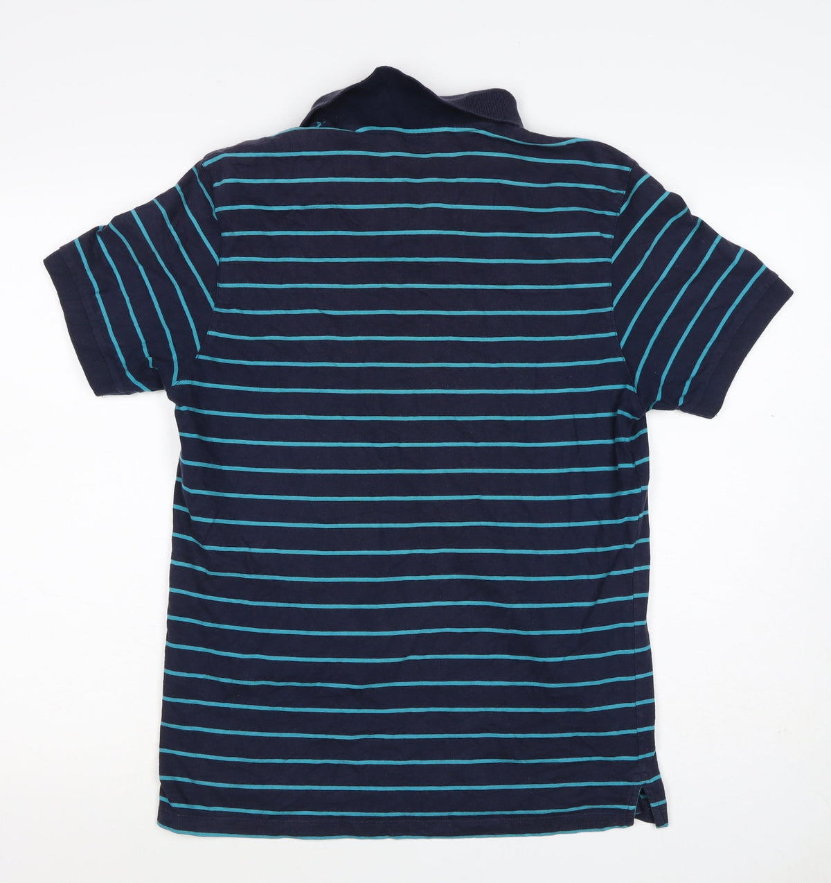 Blue Harbour M&S Men's Blue Striped Small Short Sleeve Cotton Polo