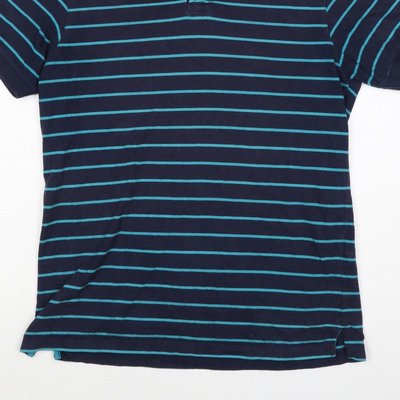 Blue Harbour M&S Men's Blue Striped Small Short Sleeve Cotton Polo