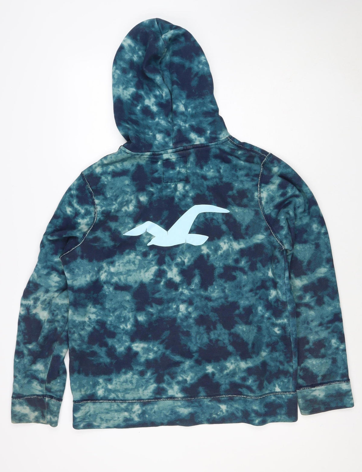 Hollister Men’s Blue Tie Dye Logo Pullover Fleece Hoodie L