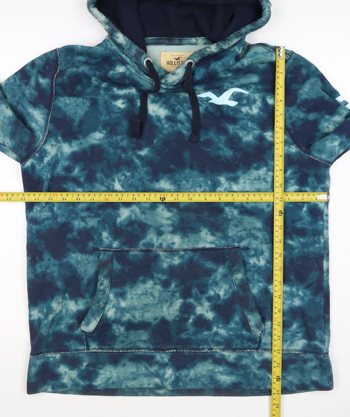 Hollister Men’s Blue Tie Dye Logo Pullover Fleece Hoodie L