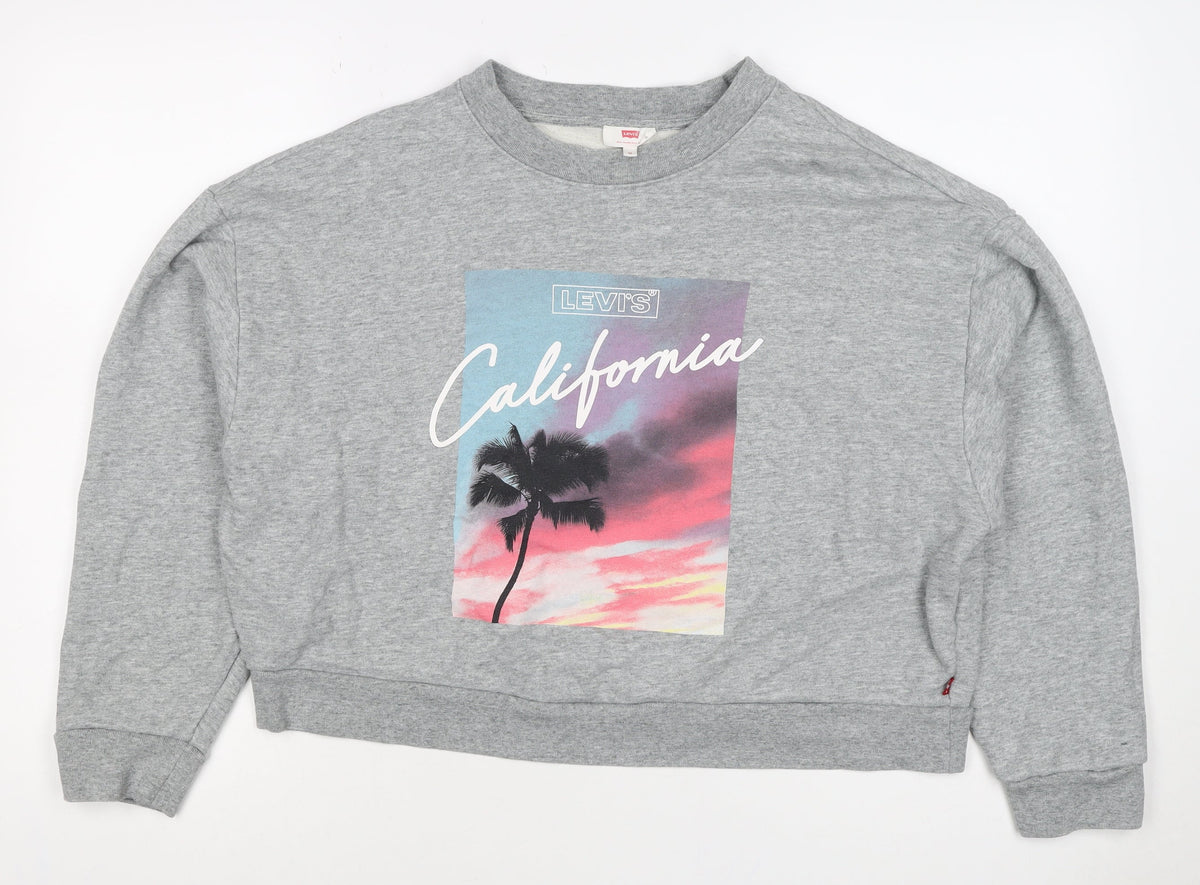 Levi's Women Grey M California Palm Graphic Crew Sweatshirt
