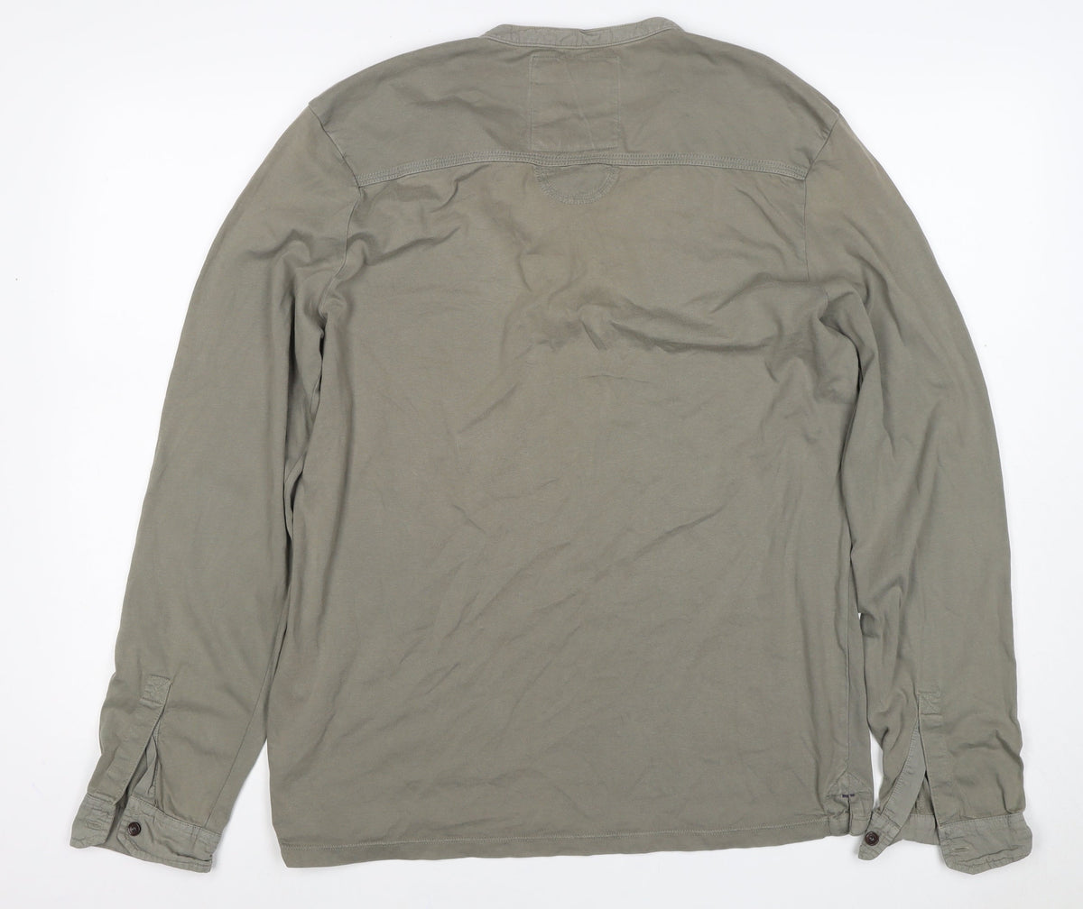 White Stuff Men's Grey L Long Sleeve Cotton Henley T-Shirt