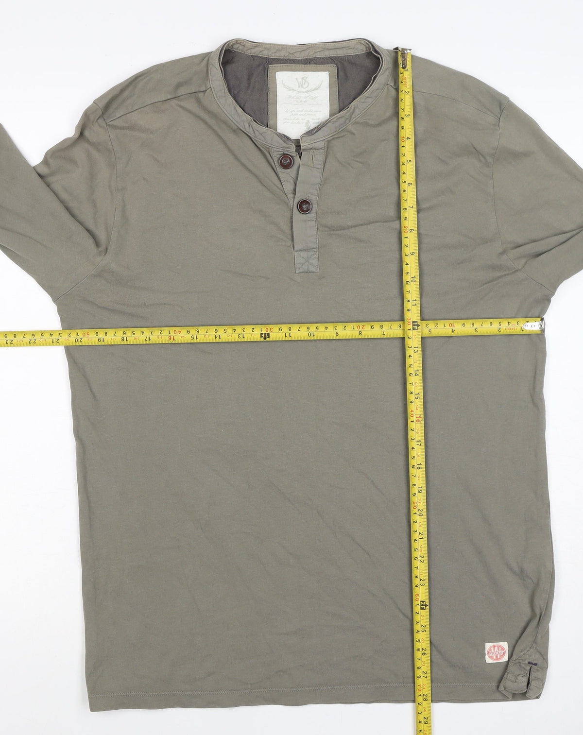 White Stuff Men's Grey L Long Sleeve Cotton Henley T-Shirt