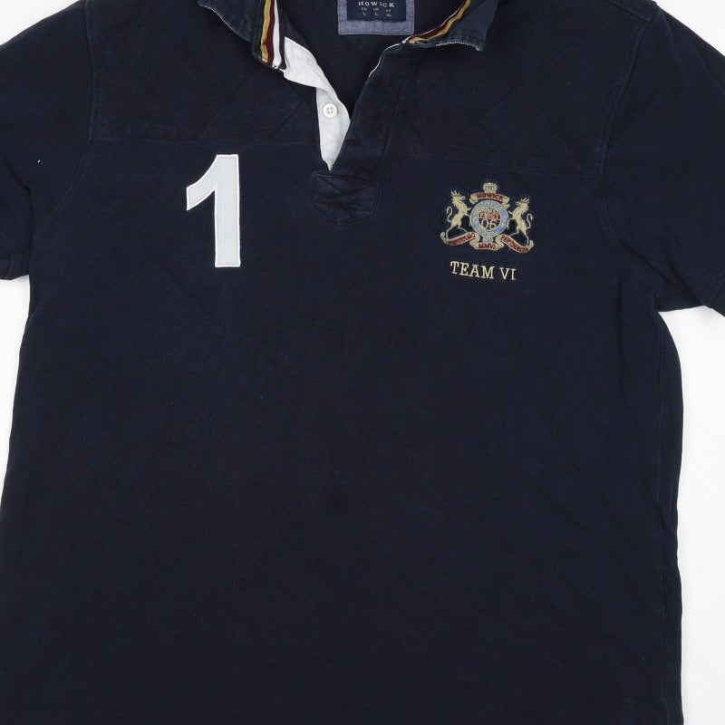 Additional view of Howick Men Blue L Cotton Team VI Number 1 Short Sleeve Polo Shirt