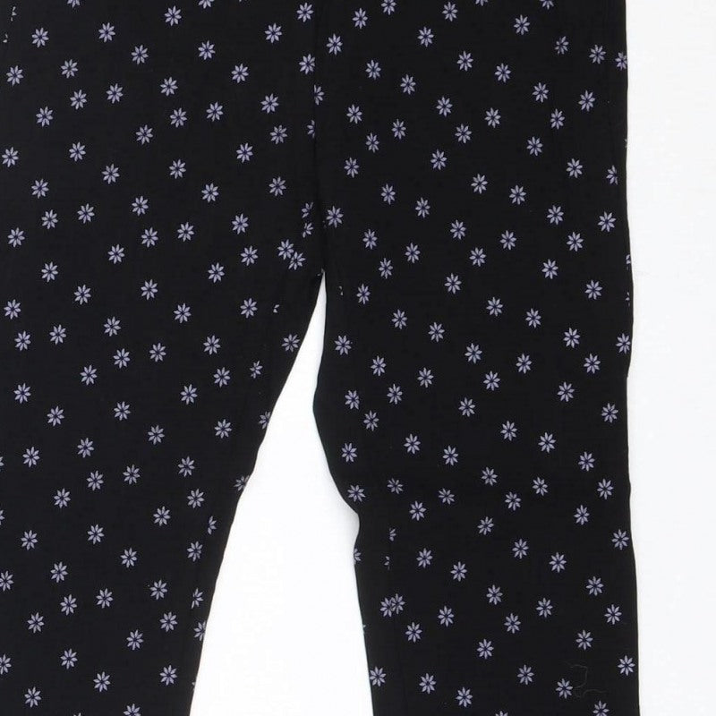 Zara Women Black Floral Side Zip Slim Trousers UK 8