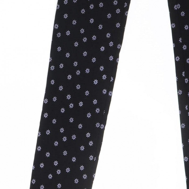 Zara Women Black Floral Side Zip Slim Trousers UK 8