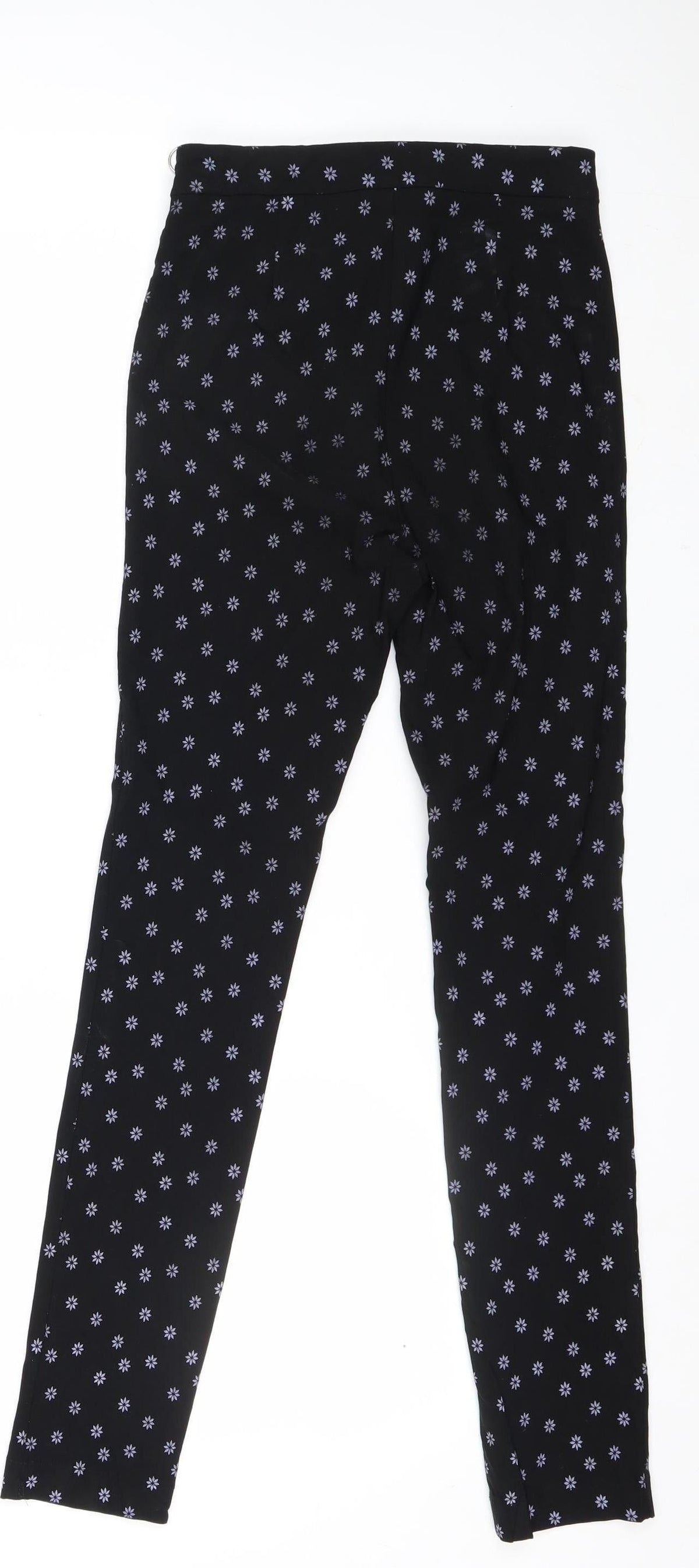 Zara Women Black Floral Side Zip Slim Trousers UK 8