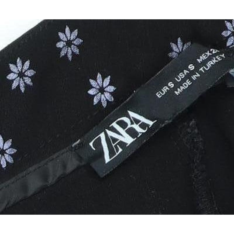 Zara Women Black Floral Side Zip Slim Trousers UK 8
