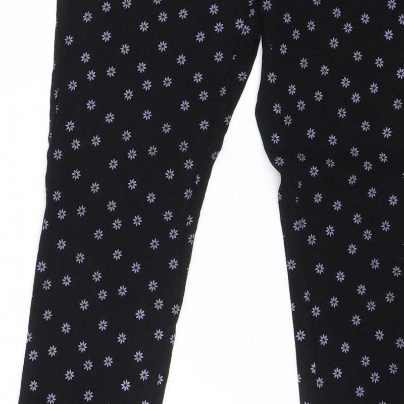 Zara Women Black Floral Side Zip Slim Trousers UK 8