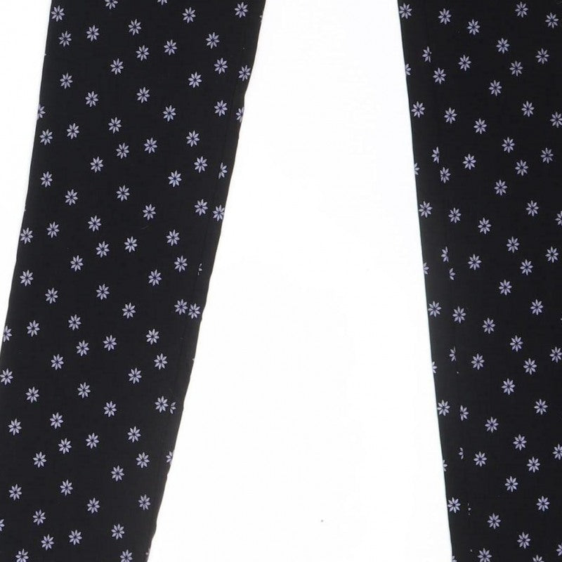 Zara Women Black Floral Side Zip Slim Trousers UK 8