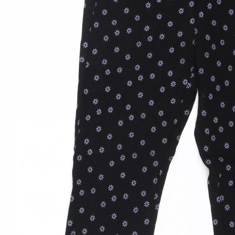 Zara Women Black Floral Side Zip Slim Trousers UK 8