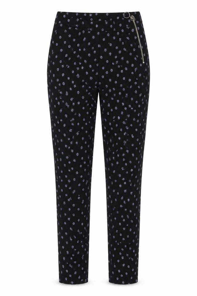 Zara Women Black Floral Side Zip Slim Trousers UK 8