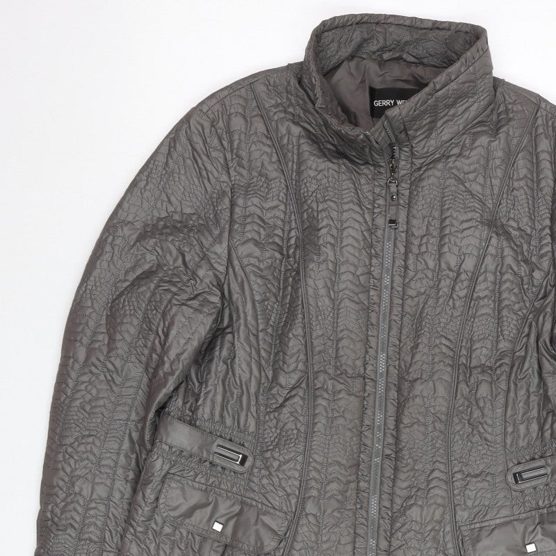 Gerry Weber Women Grey UK 16 Quilted Puffer Jacket Full Zip