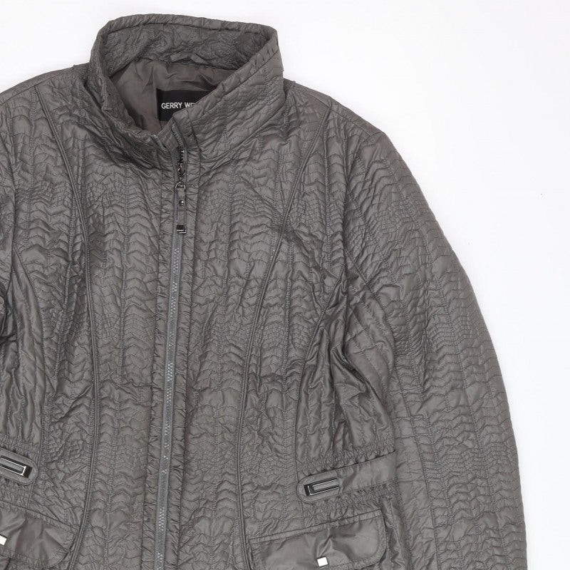 Gerry Weber Women Grey UK 16 Quilted Puffer Jacket Full Zip
