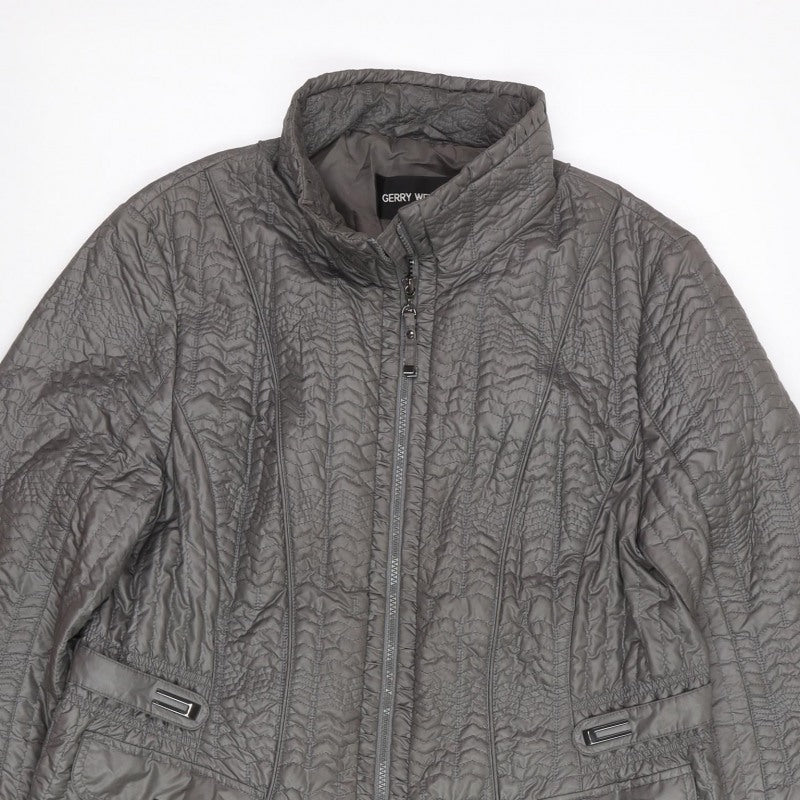 Gerry Weber Women Grey UK 16 Quilted Puffer Jacket Full Zip