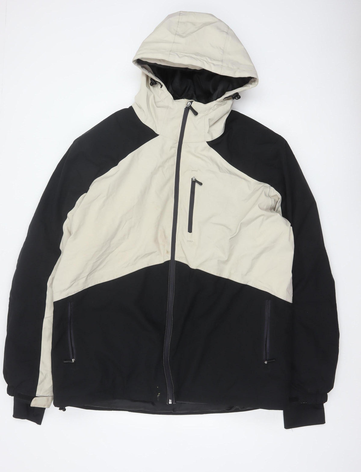 Crane Men’s Black Ivory XL Hooded Padded Ski Jacket Full Zip