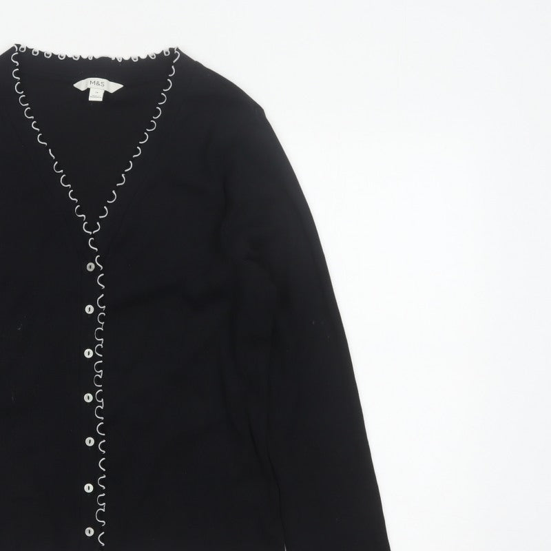 Marks and Spencer Women Black Size 18 Basic V-Neck Button-Up Knit Cardigan